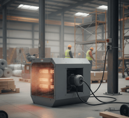 Flagro electric heater operating in a construction workspace